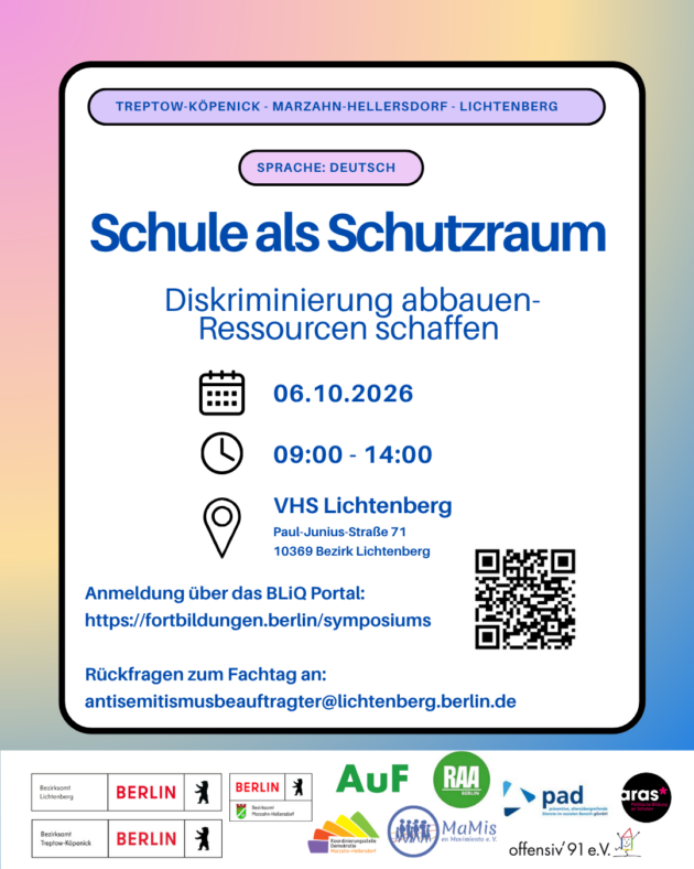 Fachtagsreihe „Schule als Schutzraum“ 06.10.2026 Diskriminierung abbauen –  Ressourcen schaffen